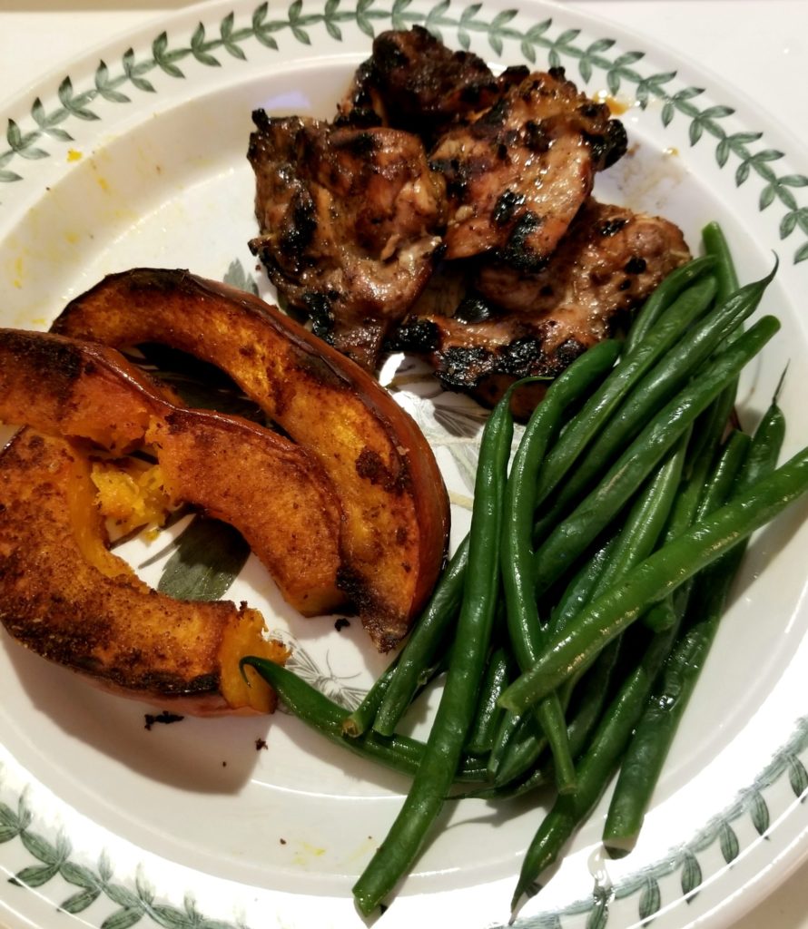 Balasamic Marinated Chicken, Roasted Pumpkin, Green Beans