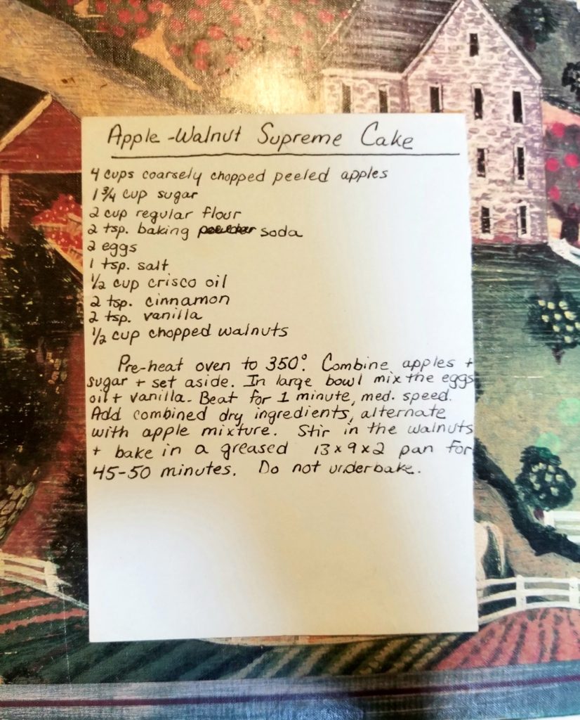 My copy of the Apple Walnut Supreme Cake Recipe