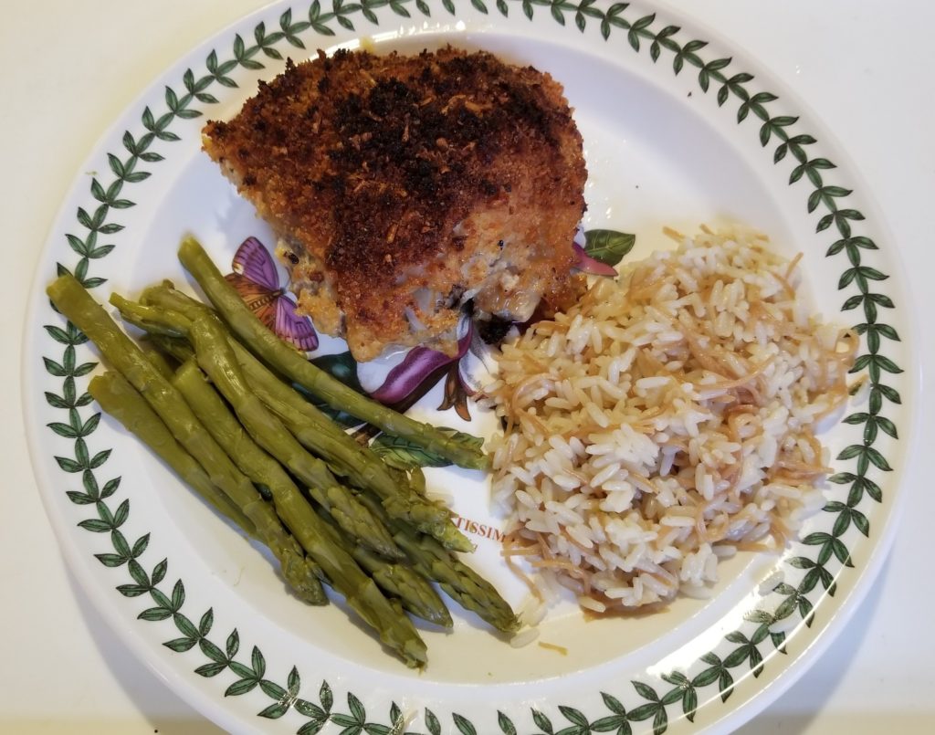 Rice Pilaf, Asparagus, Deviled Chicken