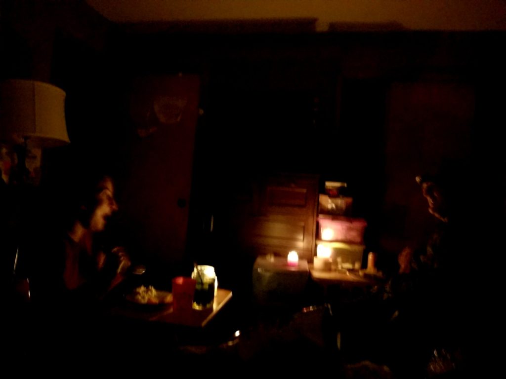 Family dinner in the dark.