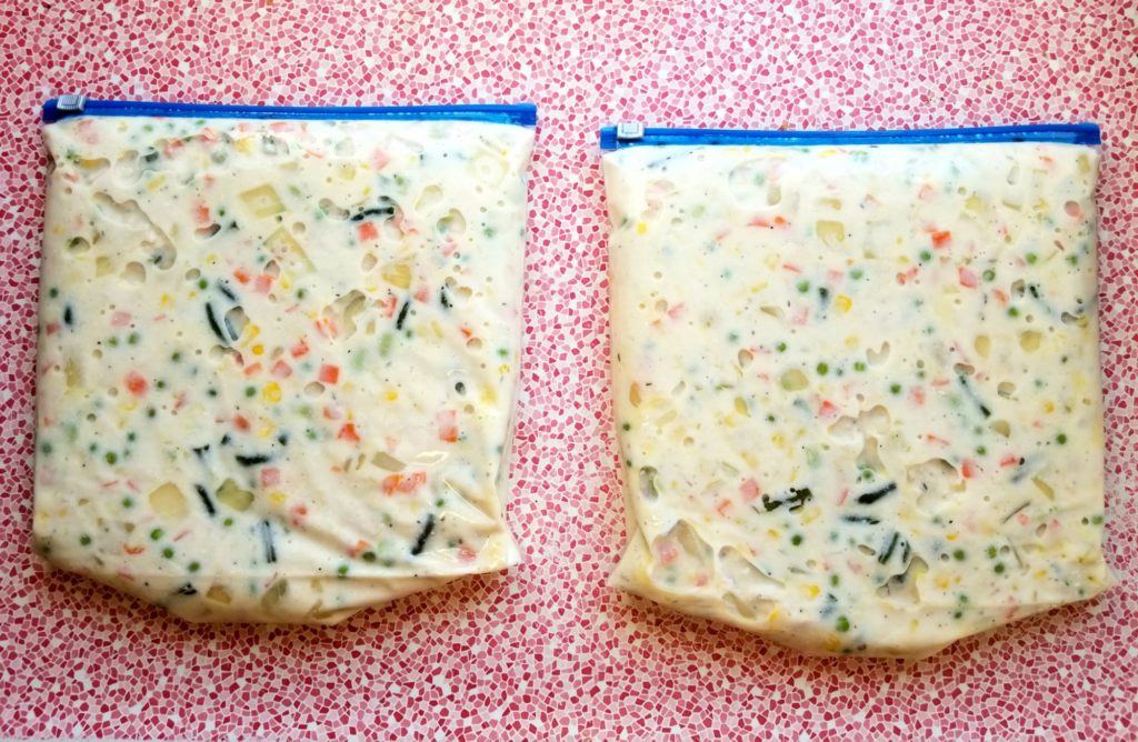 Ready to freeze chicken pot pie filling