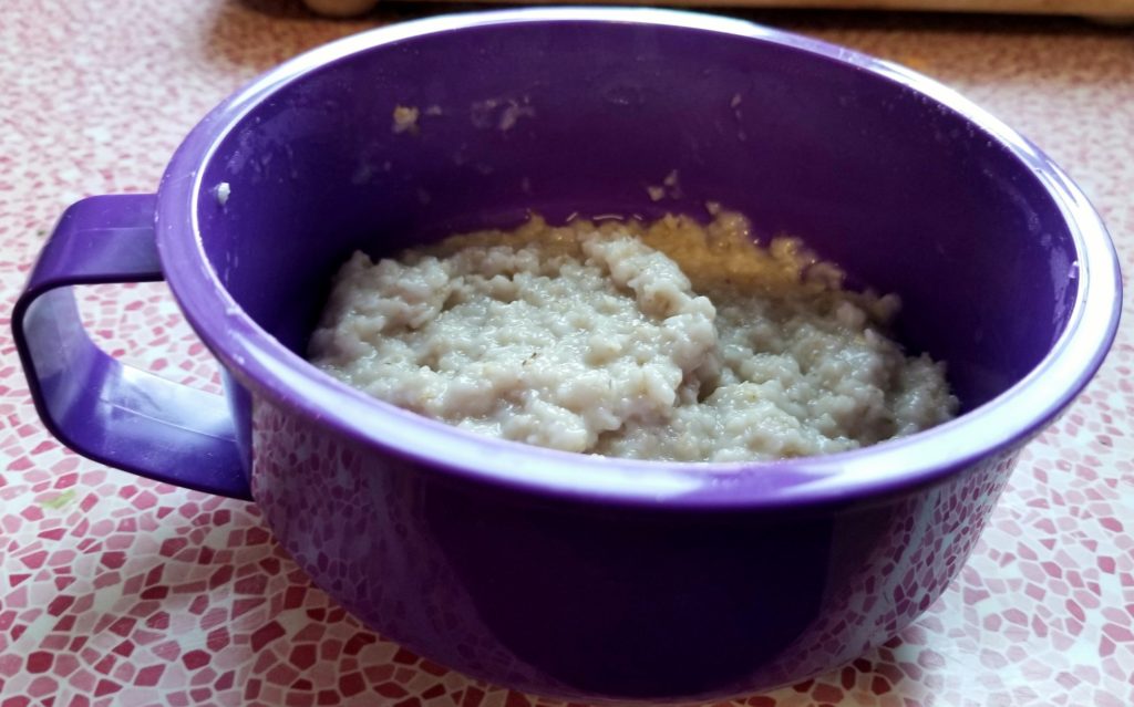 Covered Microwave Cooking Bowl with Oatmeal