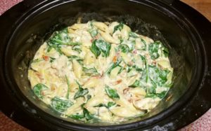 Finished Slow-Cooker Italian Chicken Pasta.